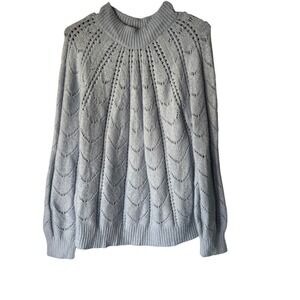 ASPEN Light Blue Mock Neck Cable Knit Sweater Large Lace Detail Feminine Dainty‎